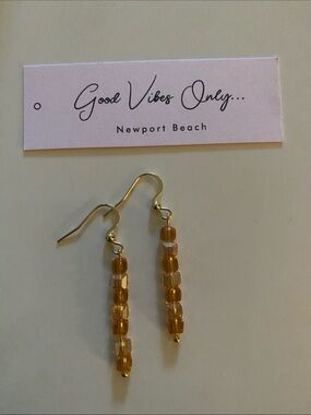 Good Vibes Only Amber Gold Beaded Drop Earrings